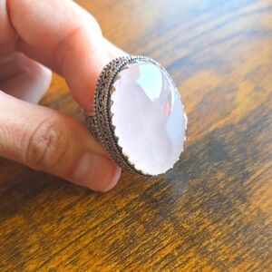 Silver Plated Rose Quartz Ring Size 8-8.5